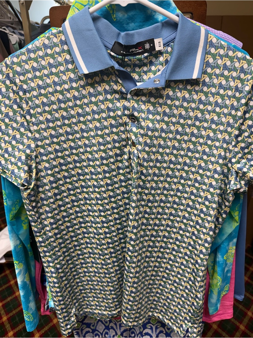 Ralph Lauren RLX Light Blue, Yellow & White Geometric Polo